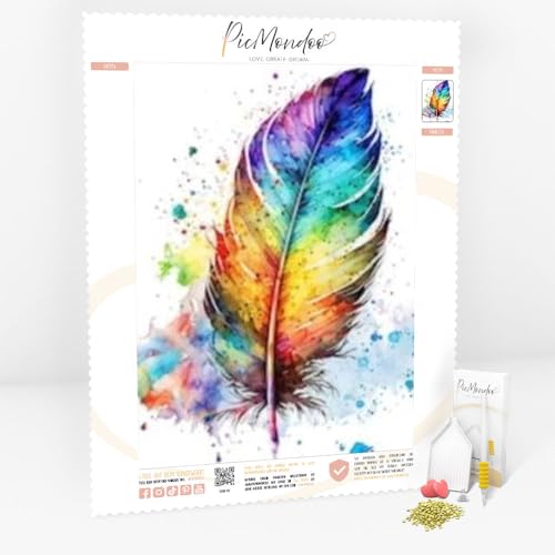 Picmondoo - Diamond Painting Bilder - Rainbow Feather - Diamond Painting Bild in 20x15cm - Diamond-Painting für Anfänger und alle Altersgruppen - Diamant Painting Bilder mit AB Steinen von Picmondoo