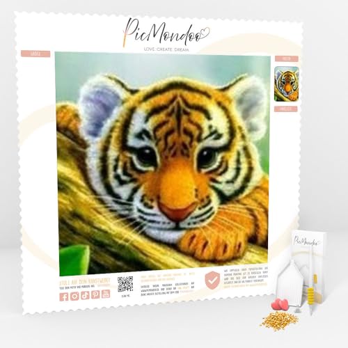 Picmondoo - Diamond Painting Bilder - Tigerbaby - Diamond Painting Bild in 15x15cm - Diamond-Painting für Anfänger und alle Altersgruppen - Diamant Painting Bilder mit AB Steinen von Picmondoo