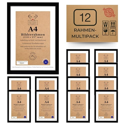 Bilderrahmen A4 Schwarz 12er-Set, Bilderrahmen Din A4, Bilderrahmen Kinderzeichnungen A4, A4 Bilderrahmen, Bilderrahmen zum Befüllen, Din A4 Bilderrahmen, Bilderrahmen A4 Holz (Schwarz) von Picture Frames UK Ltd