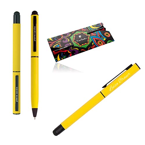 Pierre Cardin® CELEBRATION Set aus Kugelschreiber und Rollerball Pen mit Gravur Premium Stift | Geschenkbox | blaue Mine | personalisiertes Geschenk | graviert | Jahrestag | Geburtstag (Gelb) von Pierre Cardin