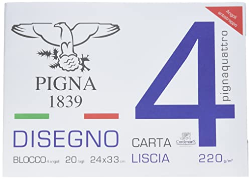 Pigna, 4-Ecken-Zeichenblock PignaQuattro, Format 24x33 cm, 20 Blatt 220 g/m², Ideal zum Zeichnen und Skizzieren, Glattes Papier, Packung 1 Stück von Pigna