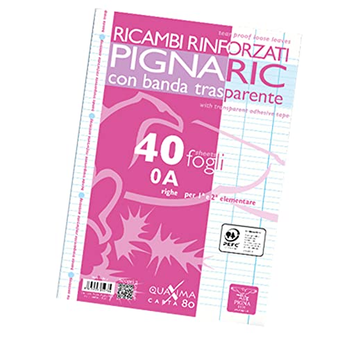 Pigna, Packung mit 40 Stück 4-Loch, Archivierung, mit verstärktem Seitenstreifen, Blätter mit verstärkten Löchern, Format A4, 21x29,7, 0A, erste und zweite Klasse Linien von Pigna