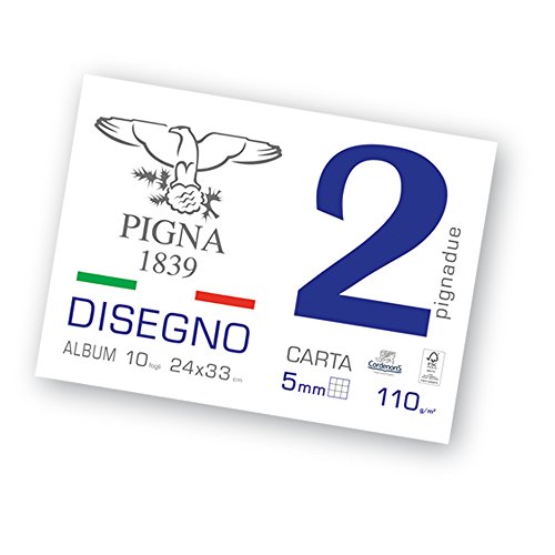 Pigna, PignaDue Zeichenblock, geheftet, Format 24x33 cm, 10 Blatt 110 g/m², ideal zum Zeichnen und Skizzieren, glattes quadratisches Papier, 20er-Pack von Pigna