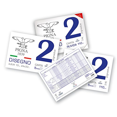 Pigna, PignaDue Zeichenblock mit 4 Ecken, Format 24x33 cm, 20 Blatt 110 g/m², Ideal zum Zeichnen und Skizzieren, Glattes, quadratisches Papier, Packung 1 St. von Pigna