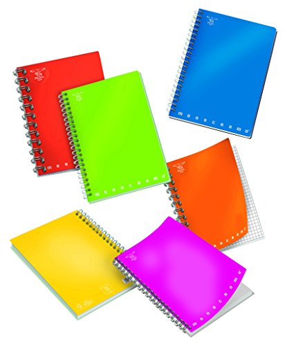 Pigna Spiralgebundene einfarbige Midi-Notizbücher, 5M innen, 5 mm quadratisch, keine Löcher, keine Mikroperforation, 80 g Papier, Assorted Covers, Format 10x15 cm, 10 von Pigna