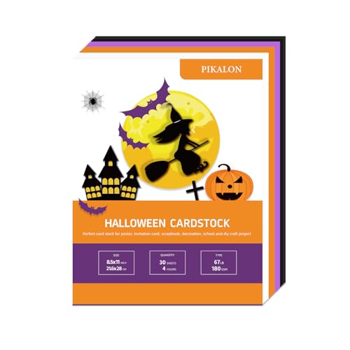 30 Blatt Halloween-Karton, 21,6 x 27,9 cm, 30,4 kg/180 g/m², hochwertiges farbiges Kartonpapier für Kinder, Kartenherstellung, Bastelarbeiten, Party-Dekorationen, Schulstudentenbedarf (Halloween) von Pikalon