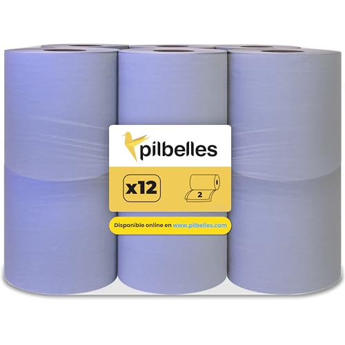 PILBELLES Papierrolle für Handtrockner, Docht, extra weich, doppellagig, 12 Rollen, Blau von Pilbelles