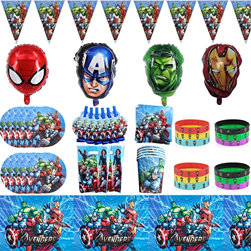 PiliStar Avengers Geburtstag Deko,74PCS Party Set Marvel Avengers,Marvel Partygeschirr Geburtstag Wimpel, Teller, Tassen, für 10 Kinder von PiliStar