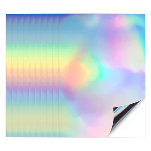 Pilikoll 10 Blätter Holographische Aufkleber Papier A4 Holografische Silberkarte Vinyl Aufkleber Papier Selbstklebend Bedruckbares Stickerpapier für DIY Craft Dekoration von Pilikoll