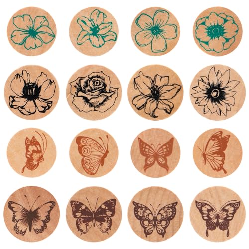 Pilikoll 16 Stück Schmetterling Holz Stempel DIY Holz Gummistempel Gummistempel Stempel Gummi Stempel Holz mit Schmetterling für Scrapbooking, Bullet Journals, Kartenherstellung, Kunsthandwerk von Pilikoll