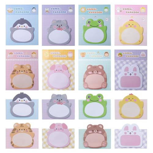 Pilikoll 24 Stück Tiere Selbstklebende Haftnotizzettel Selbstklebende Notizen mit Kawaii-Tier TierföRmiger Haftnotizblock Klein Tiere Sticky Notes für Party Bag Füller, Schüler Kinder Geschenke von Pilikoll