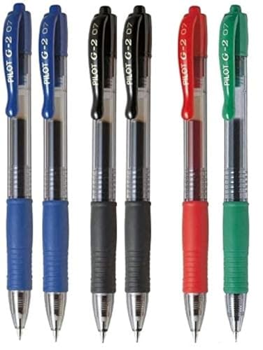 PILOT G2 Kugelschreiber, 6er-Pack, 2 blau, 2 schwarz, 1 rot, 1 grün von Pilot