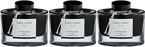 PILOT Iroshizuku Füllfederhalter-Tinte, Take-Sumi, Bambuskohle (schwarz), 50 ml Flasche (69224) 3 Stück von Pilot