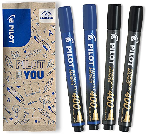 PILOT Permanent Marker 400 mit Keilspitze, 4er Set (Blau, Schwarz) von Pilot