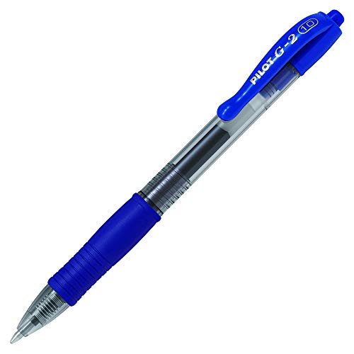 Pilot 14699 G2 10 Kugelschreiber Schreiben Breite Tinte Gel einziehbar wiederaufladbar Körper Transparent Grip Gummi 0,6 mm blau von Pilot