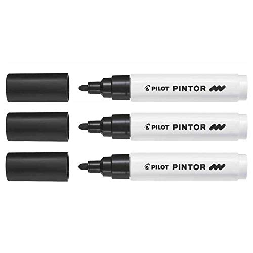 Pilot 3 x Pigment-Marker PINTOR mittlere Rundspitze schwarz von Pilot