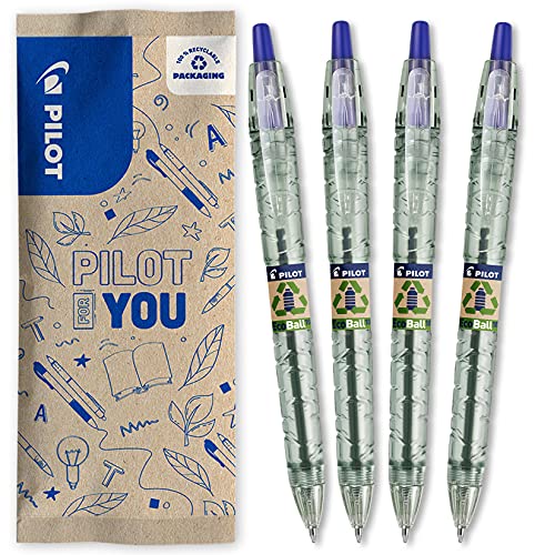 PILOT - Pack of 4 B2P ECOBALL 1mm - Gel ink roller ball pen - Medium - Begreen - Blue von Pilot