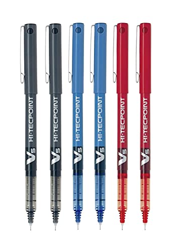 Pilot BX V5 Sortierter Hi-Tecpoint-Extrafeiner Kugelschreiber 0,5 mm Spitze der Spitzenspitze mit 0,3 mm Breite (6er Pack) 2 Blau '+ 2 Schwarz + 2 Rot von Pilot