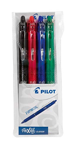 Pilot 2270S4 - Frixion Ball Clicker Kugelschreiber, radierbar, 0,7 mm, Schwarz/Rot/Blau/Grün, 4 Stück von Pilot