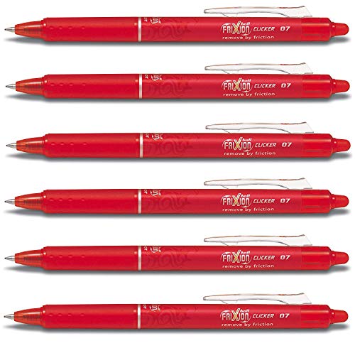 Pilot Frixion Clicker rot mit löschbarer Kugelschreiber, feine Spitze, 0,7 mm Spitze 0,35 mm Strichbreite Blrt-Fr7 (6 Stück) von Pilot