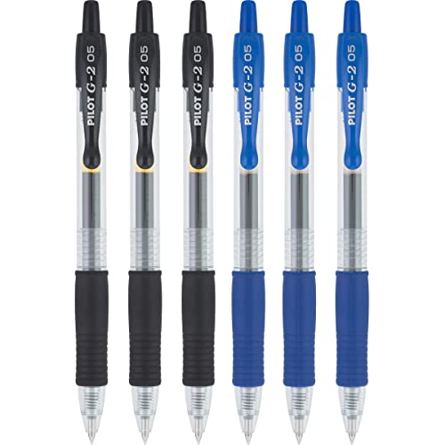 Pilot G2 Kugelschreiber, einziehbar, extra fein, 05 Pt, Schwarz und Blau, 6 Stück von Pilot