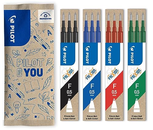 Pilot - Set mit 3 x 4 Nachfüllminen für radierbaren Kugelschreiber, kompatibel mit FriXion Ball und FriXion Ball Clicker – Schwarz, Blau, Rot, Grün – feine Spitze von PILOT