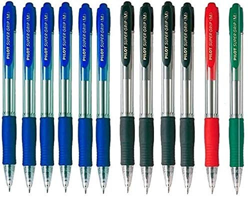 Pilot Supergrip Kugelschreiber 12 Stück (6 blau, 4 schwarz, 1 rot, 1 grün) von PILOT