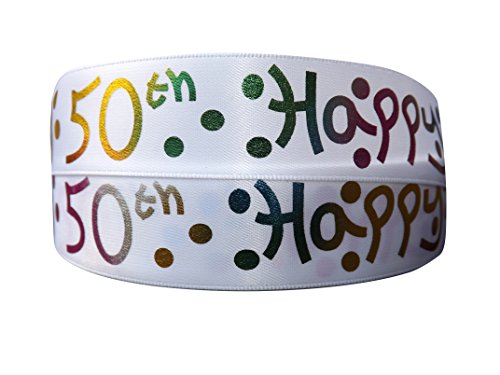 Pimp My Shoes Doppelseitiges Geschenkband aus Satin, 25 mm x 2 m, zum 50. Geburtstag (englische Aufschrift), für Kuchen, Geschenke, Karten, Geburtstagsdeko von Pimp My Shoes