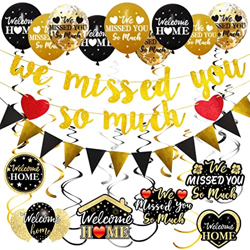 Welcome Home Decorations, 40 Stück We Missed You So Much Banner Ballon hängende Wirbel Kit, Gold Welcome Back Thema Schild Party Supplies, Homecoming Party Dekor von Pimvimcim