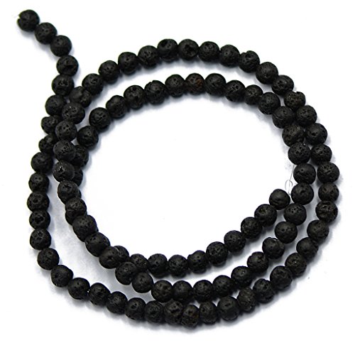 Pinakine® 4 mm schwarze vulkanische Lava-Edelsteinperlen, lose Perlen, 38,1 cm, rund, andere lose Edelsteine, andere lose Edelsteine, 15018113PNK von Pinakine