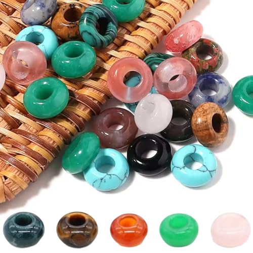 30pcs Edelsteinperlen, halbwichtige große Lochglasperlen Abacus Form Mode Opal Amethyst Unakite Rose Quarzstein Stein für die Herstellung von Halskettenarmband, Stein von Pineeseatile