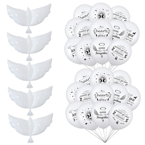 50 PCs Dove Ballons White Memorial Ballons mit 5 PCs Pace Dove -Luftballons Personalisierbarer Schreibweite weiß wiederverwendbarer Latex Memorial Release Memorial Balloons für Hochzeit, Beerdigung, von Pineeseatile