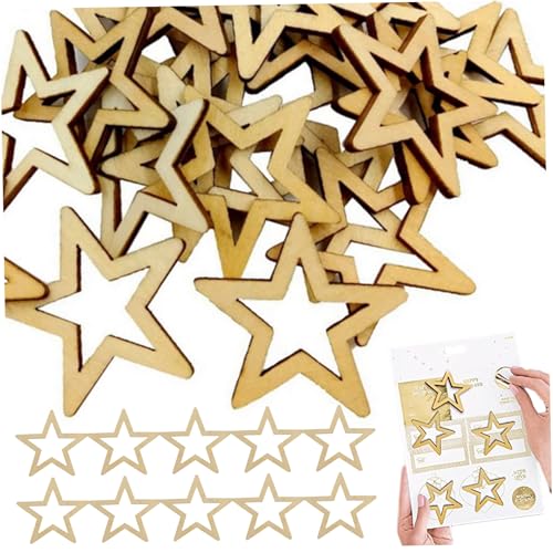 50pcs hölzerne Sterne für Handwerk, unvollendete hohle Holzsterne Ornamente, DIY Small Stars Hollow for Craft Project und Weihnachtsfeier Hochzeitsdekoration, Style1, Stars Hollow von Pineeseatile