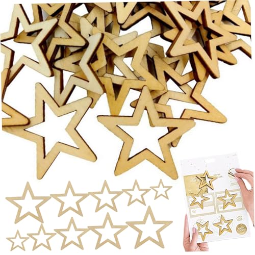 50pcs hölzerne Sterne für Handwerk, unvollendete hohle Holzsterne Ornamente, DIY Small Stars Hollow for Craft Project und Weihnachtsfeier Hochzeitsdekoration, Style2, Stars Hollow von Pineeseatile