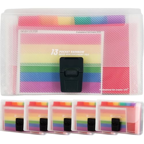 Akkordeondatei Organizer 6PCS A6 13 Pocket Rainbow Farbdatei Organizer mit Registerkarte & Schnalle PP -Dokumentorganisator für Zuhause, Schule, Büro, Ordner Organizer von Pineeseatile