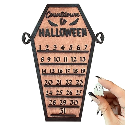 Halloween Adventskalender 2023 Holz Halloween Countdown -Kalender mit bewegender Block DIY Holiday Ornament Gift Familie Halloween Countdown -Kalender von Pineeseatile