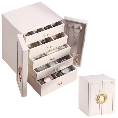 Juwelierschachtel, 5-layer-PU-Leder-Schmuck Organizer mit 5 Schubladen und Wache Kissen staubdicht großer Kapazität Schmuck Aufbewahrung für Halsketten Ringe Ohrringe Armbänder, Schmuckschatulle von Pineeseatile