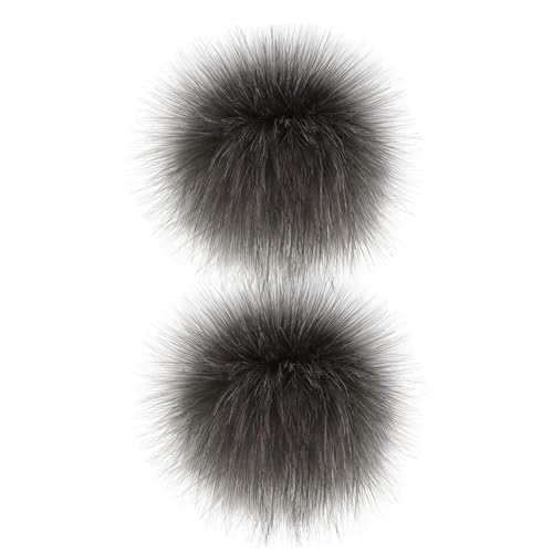 Pineeseatile 2 PCs Fauxpelzen POM POM für Hüte weiche Flauschige graue Pom -Pom -Kugeln, 4,7 '' Snap auf POM POMS, DIY POM POMS mit Knopf drücken von Pineeseatile