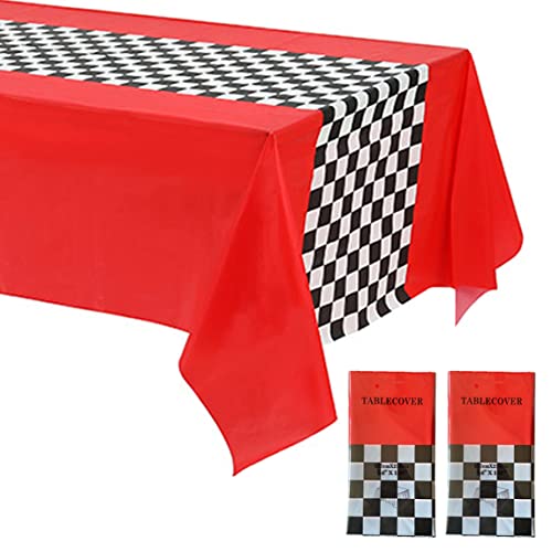 Racing Table Cover Racing -Tischdecke rot schwarz weiße Netz Rennsportwagen Stoff wasserdichtes Rennsporttisch Cover für Party -Dekor 2pcs 137x274 cm von Pineeseatile