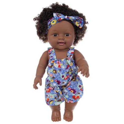 Schwarze Babypuppen, 12 Zoll bewegliche Joint Afroamerikaner Babypuppe, realistische Babypuppe mit lockigem Haar und tragbare Kleidung realistische Puppe mit lockigem Haar für Kleinkind 1-3, Lila von Pineeseatile