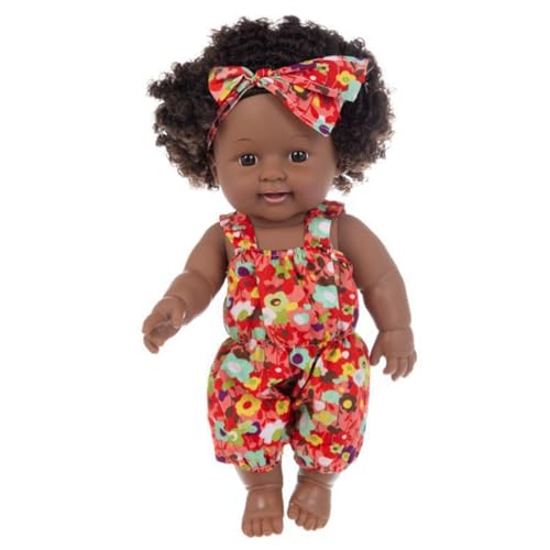 Schwarze Babypuppen, 12 Zoll bewegliche Joint Afroamerikaner Babypuppe, realistische Babypuppe mit lockigem Haar und tragbare Kleidung realistische Puppe mit lockigem Haar für Kleinkind 1-3, rot von Pineeseatile