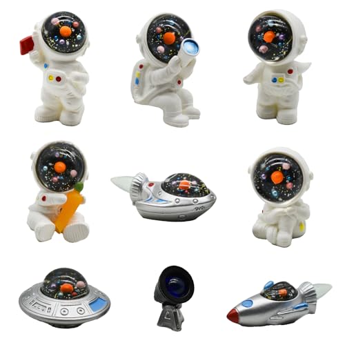 Pinenjoy Miniatur-Astronauten- und Raketenfiguren, Mini-Raumfahrer und UFO-Spielset, Kunstharz, Kuchendekoration für DIY-Regal, Tischplatte, Diorama, Handwerk, Dekoration, 9 Stück von Pinenjoy