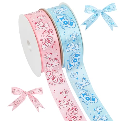 Geschenkband für Babypartys, 2,5 cm x 40 m, Blau und Rosa, 2,5 cm x 40 m, Geschenkband zum Enthüllen, Partyband "It's a Boy/Girl", Windelkuchendekoration von Pineraap