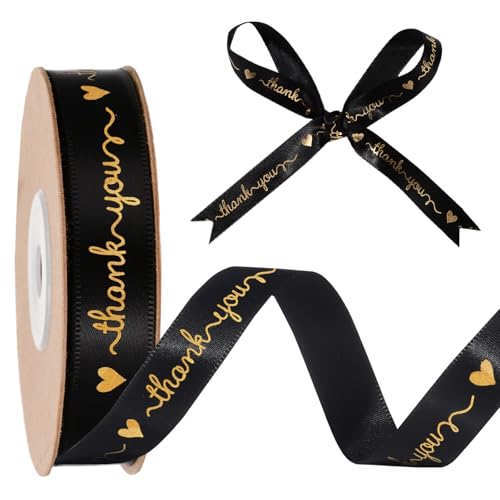 Geschenkband für Lehrer, 20 m x 1,9 cm, schwarzes Satin-Dankesband für Geschenke, Klassenzimmer-Dekoration und Partyzubehör von Pineraap