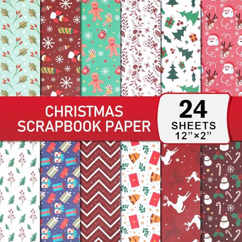 Pineraap 24 Blatt Weihnachts-Scrapbook-Papier, 15,2 cm, Weihnachtsmann, Schneemann, Weihnachtsbaum, Schneemann, Beere, gemusterter Karton, einseitiges Urlaubskraftpapier für Kartenherstellung, von Pineraap