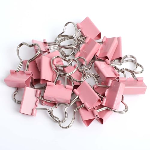 Pineraap 25 Stück niedliche Binder-Clips, rosa Metall-Papierklemme, Herz, hohle Binder-Büroklammern für Büro, Schule, Heimbedarf von Pineraap