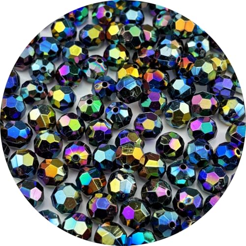 Pinhoollgo Facettierte runde Acrylperlen, 8 mm, AB-Farben, glänzende Acrylperlen, runde Abstandshalter-Perlen mit Loch für DIY-Armbänder, Halsketten, Schmuckherstellung, Handarbeit, 300 Stück von Pinhoollgo