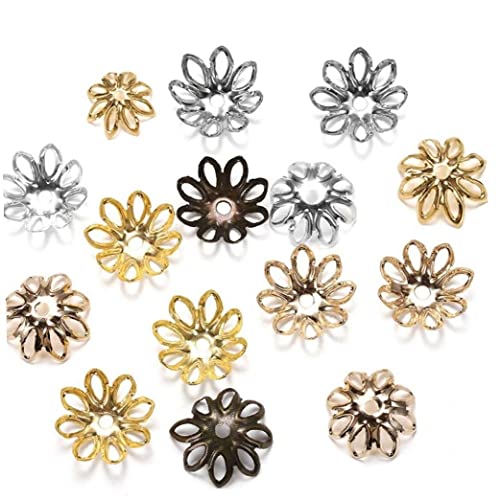 PiniceCore 100 Stücke Silve Gold Rhodium Bulk Blumen Perlen Kappen 11 Mm Spacer Loos Charme Perlenkappe Für Schmuck von PiniceCore