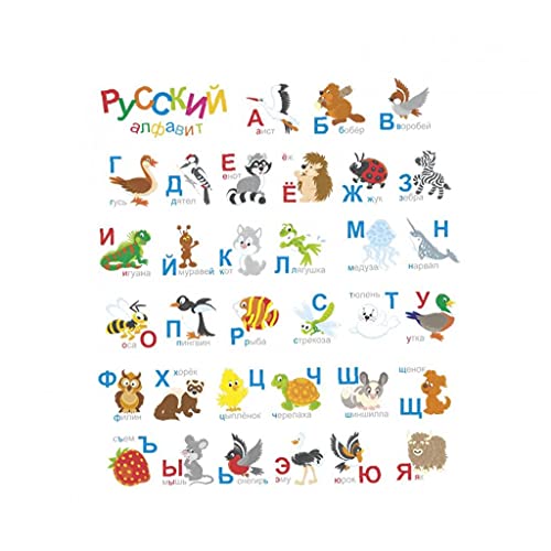 Pinicecore Aquarell-Tier Russisches Alphabet-Kind-Wand-Aufkleber-abziehbilder Peel Für Kinderzimmer Schlafzimmer Wohnzimmer Art Murals Dekorationen von PiniceCore