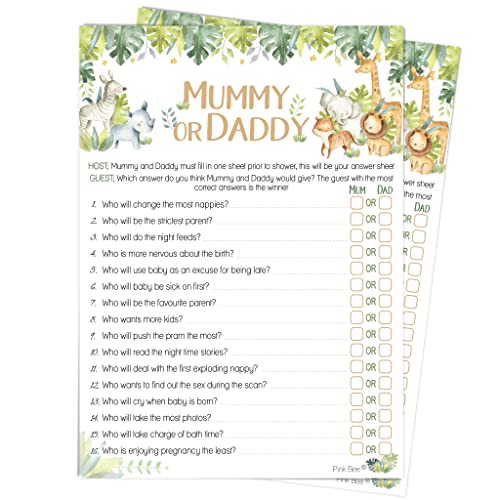 Pink Bee Parties Mummy or Daddy, Safari Theme Baby Shower Game - 40 Players von Pink Bee